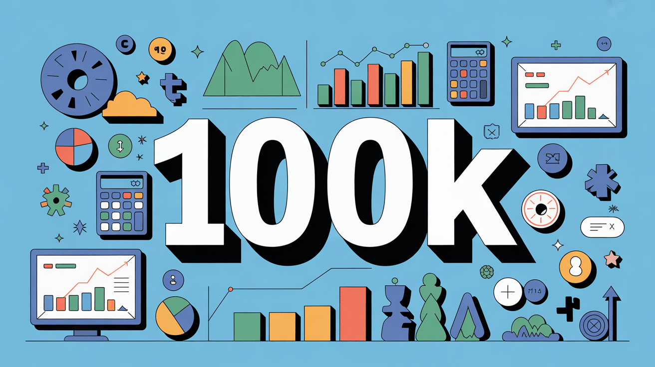100k en chiffre symbole coloré avec statistiques