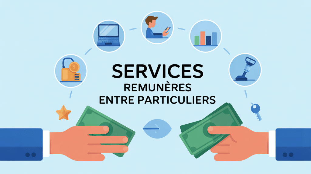 Illustration rendre service contre remuneration échange mains métiers