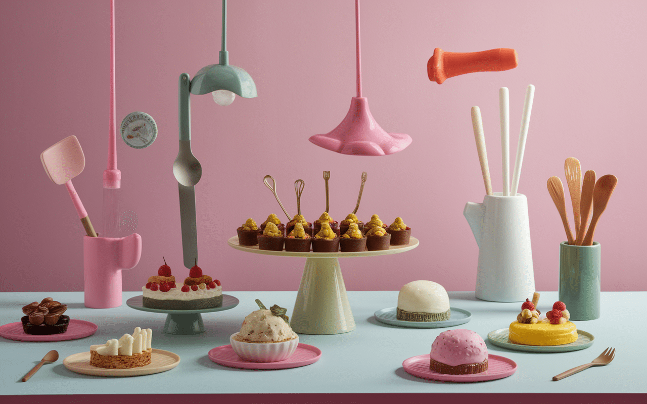 chef patissier au laboratoire avec desserts en preparation