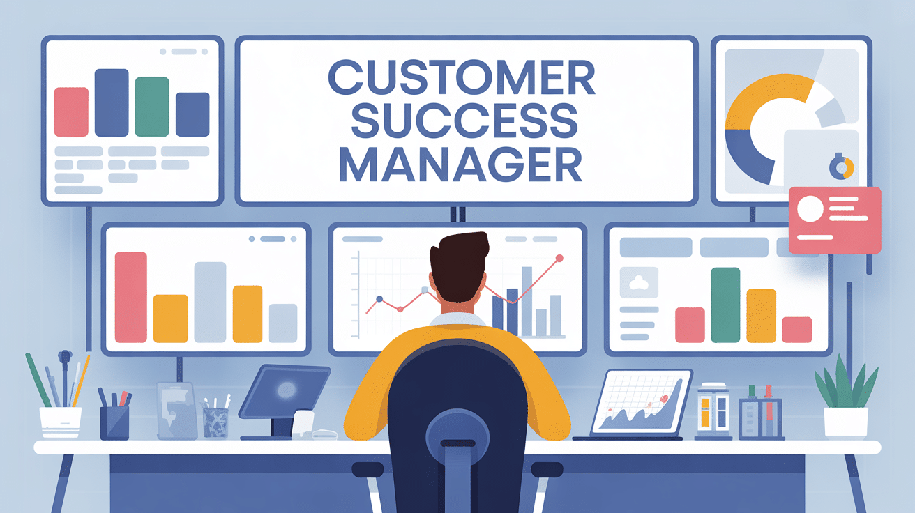 Customer success manager devant écrans avec graphiques