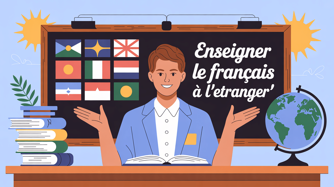 devenir prof de français à l'étranger enseignant illustration globe