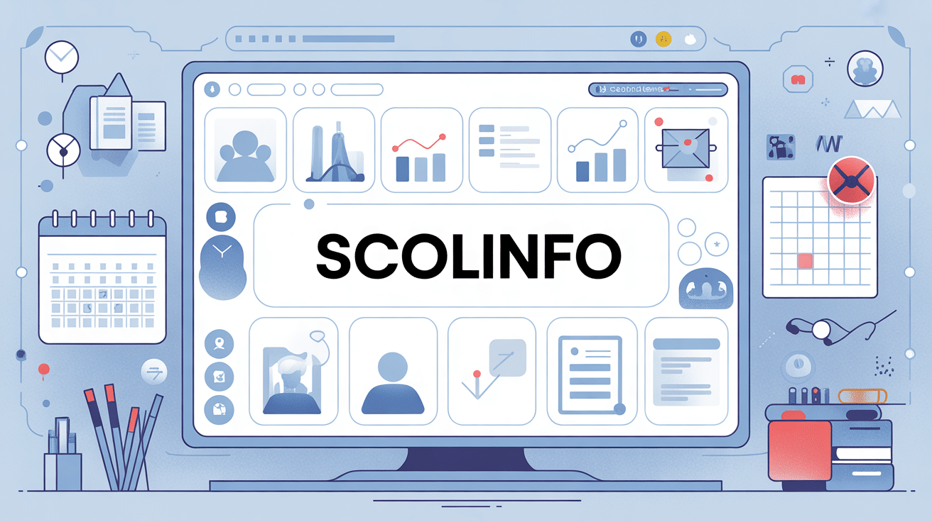 Interface Scolinfo sur ordinateur avec graphiques et calendrier