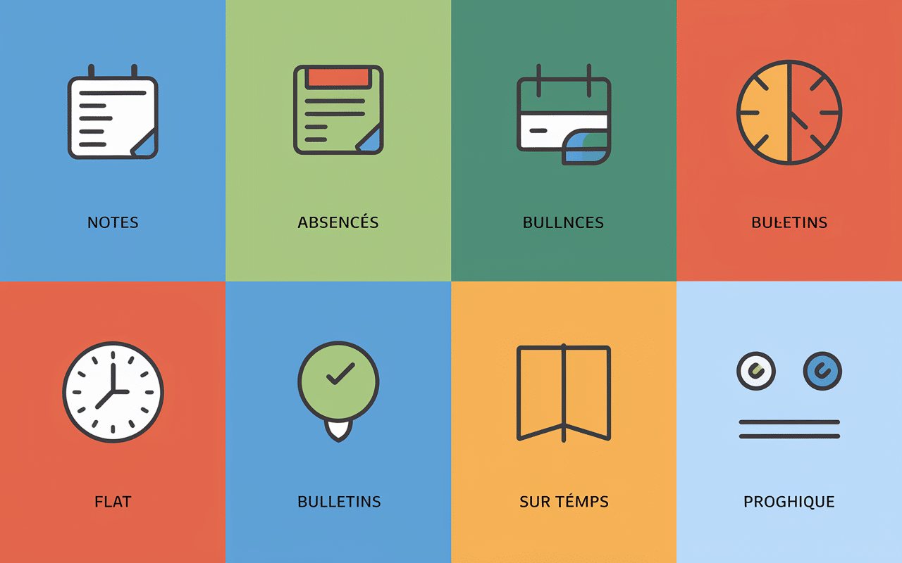 Tableau de bord Scolinfo avec notes et absences