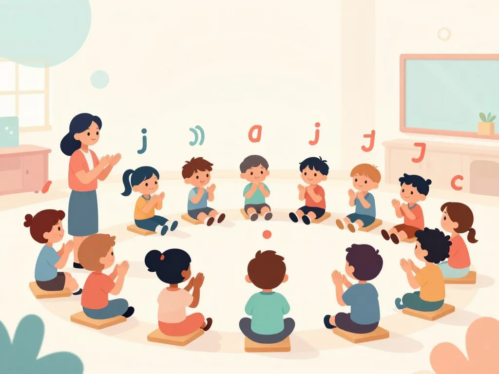 Enfants en cercle frappent les syllabes phonologie ps