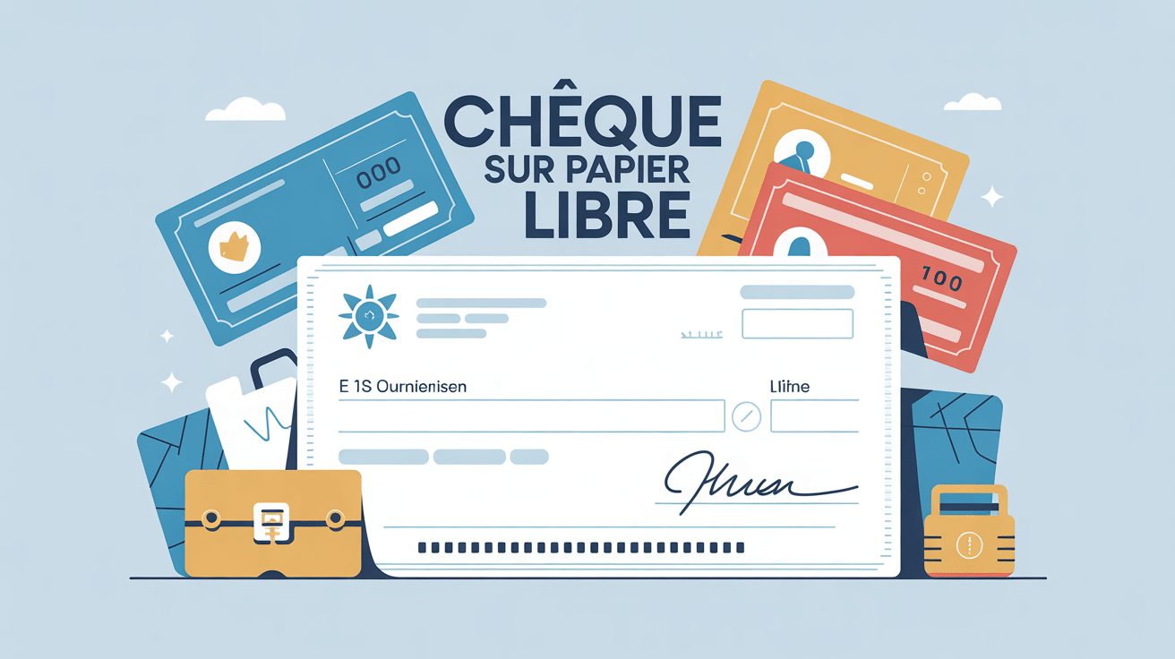 Illustration de cheque sur papier libre en contexte bancaire