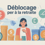 Image déblocage PER à la retraite avec symboles capital et rente