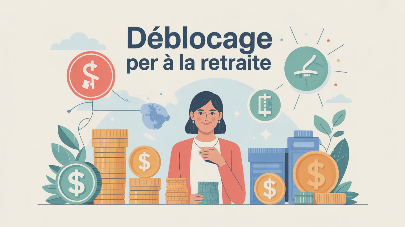 Image déblocage PER à la retraite avec symboles capital et rente