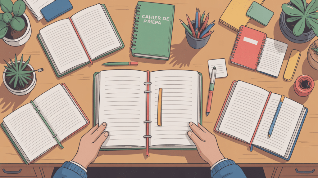 cahier de prepa sur bureau organisé