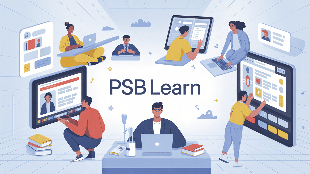 psb learn illustration étudiants environnement digital