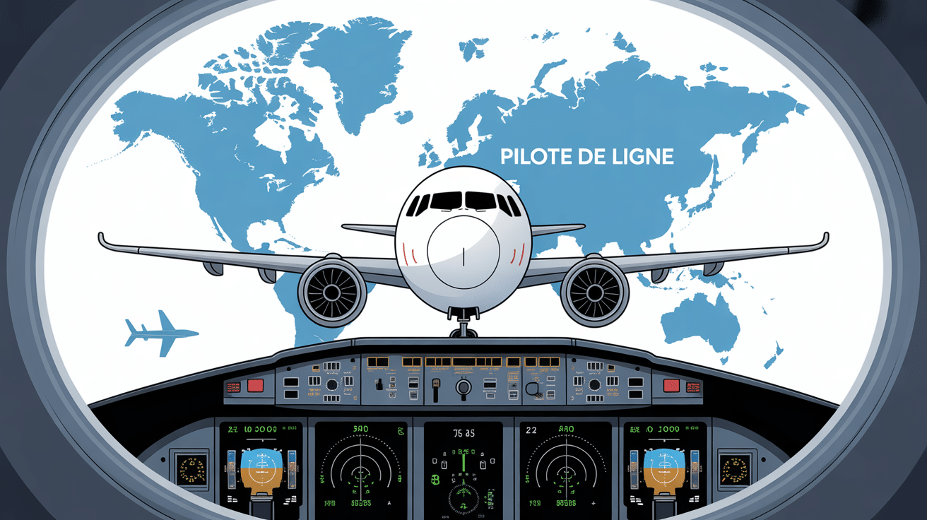 salaire pilote de ligne cockpit stylisé et avions