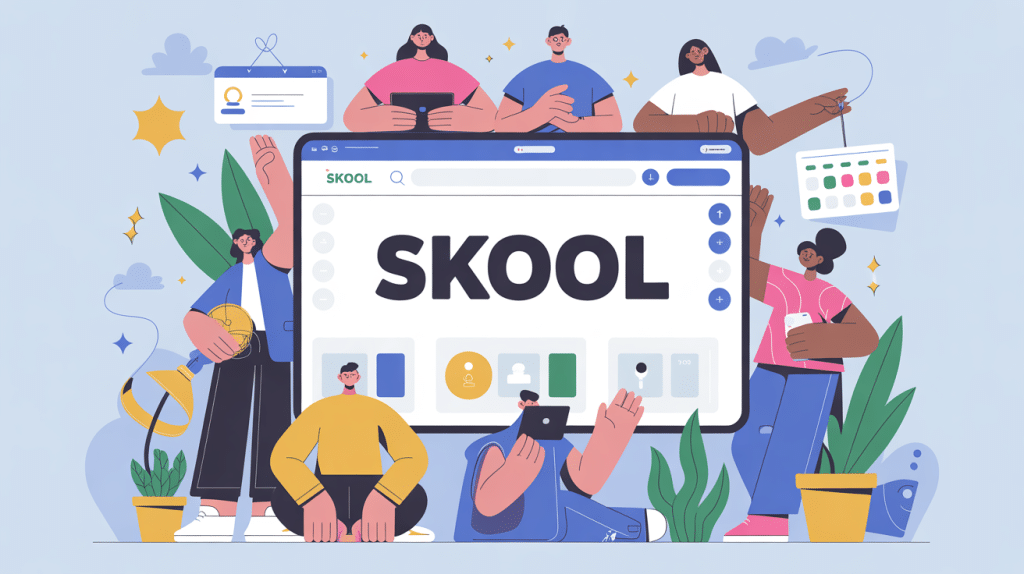 Illustration Skool interface communauté et formation