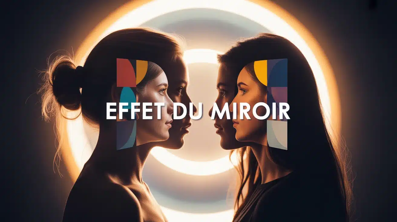 Illustration effet du miroir deux silhouettes face à face reflet intérieur