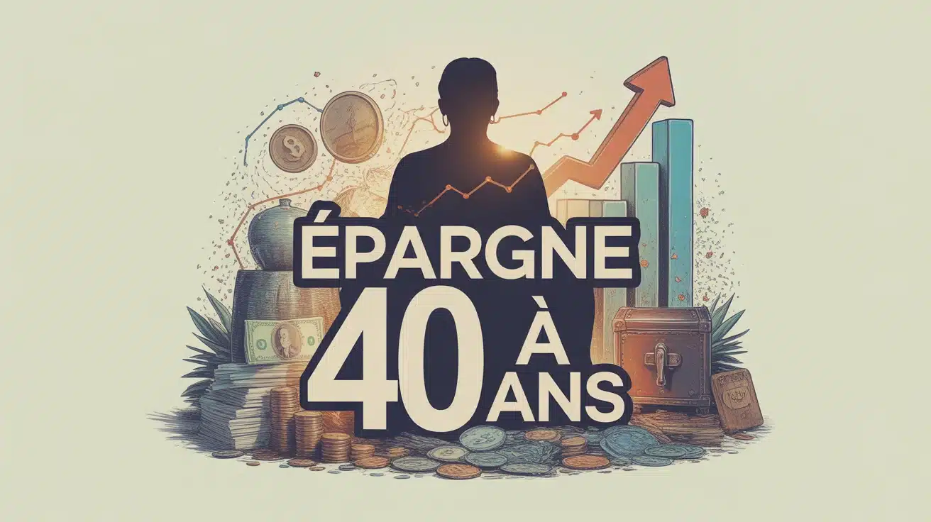 illustration épargne à 40 ans personne silhouette et éléments financiers