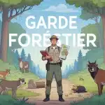 garde forestier en tenue professionnelle en foret avec animaux sauvages