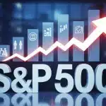 Illustration vectorielle graphique en hausse S&P 500 avec gratte-ciels et flèches