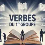 Illustration vectorielle verbes du 1er groupe avec livres et conjugaisons