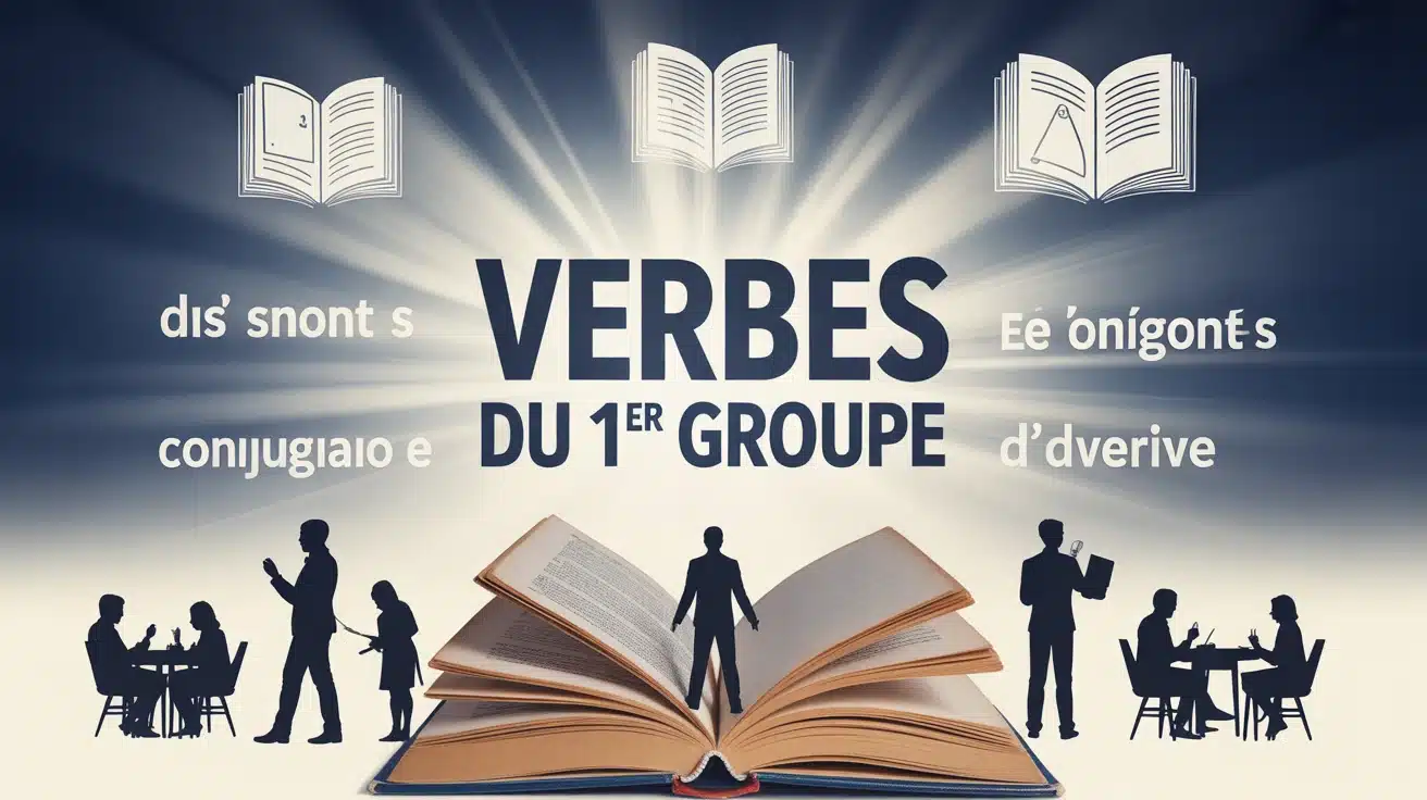 Illustration vectorielle verbes du 1er groupe avec livres et conjugaisons
