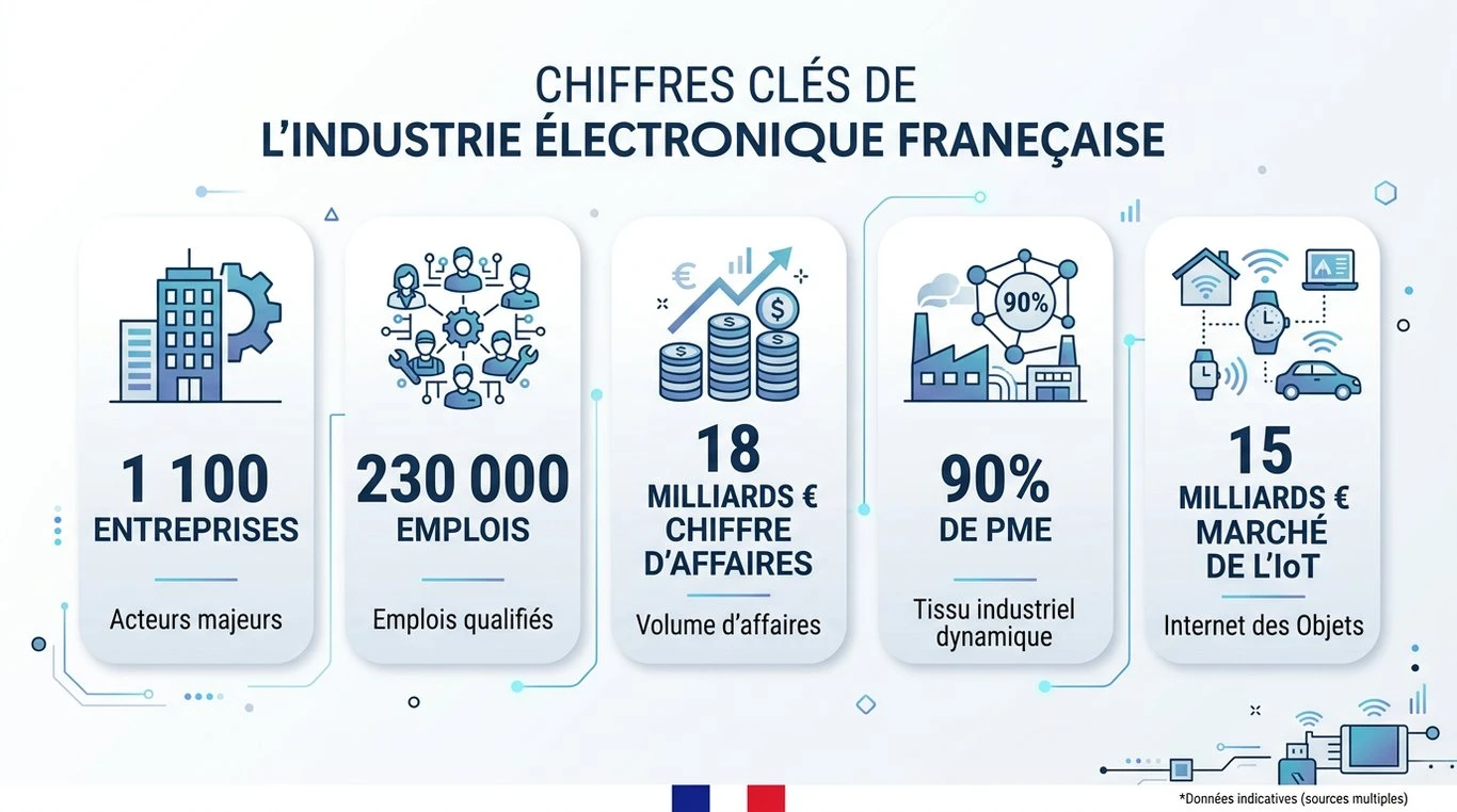 Infographie des chiffres clés de l'industrie électronique en France