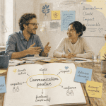 Groupe en réunion illustrant la communication positive