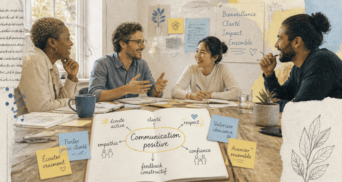 Groupe en réunion illustrant la communication positive