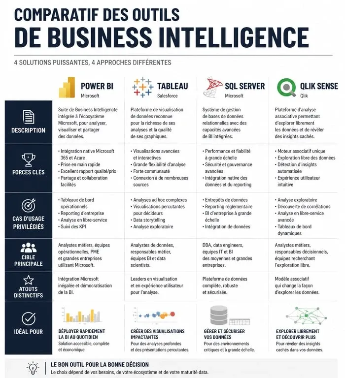 Comparatif des outils de formation BI : Power BI, Tableau, SQL Server et Qlik Sense