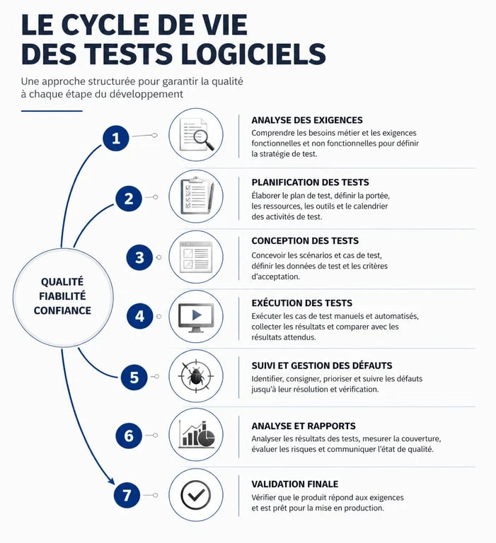 Schéma du cycle de vie du testeur logiciel et assurance qualité