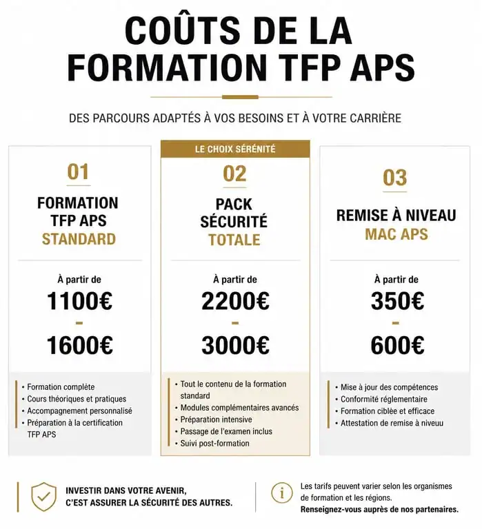 Infographie comparative des prix de la formation TFP APS et du renouvellement MAC APS