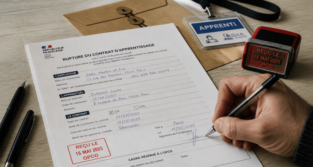 formulaire rupture contrat apprentissage sur bureau