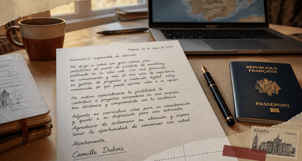 Lettre de motivation espagnole manuscrite sur bureau