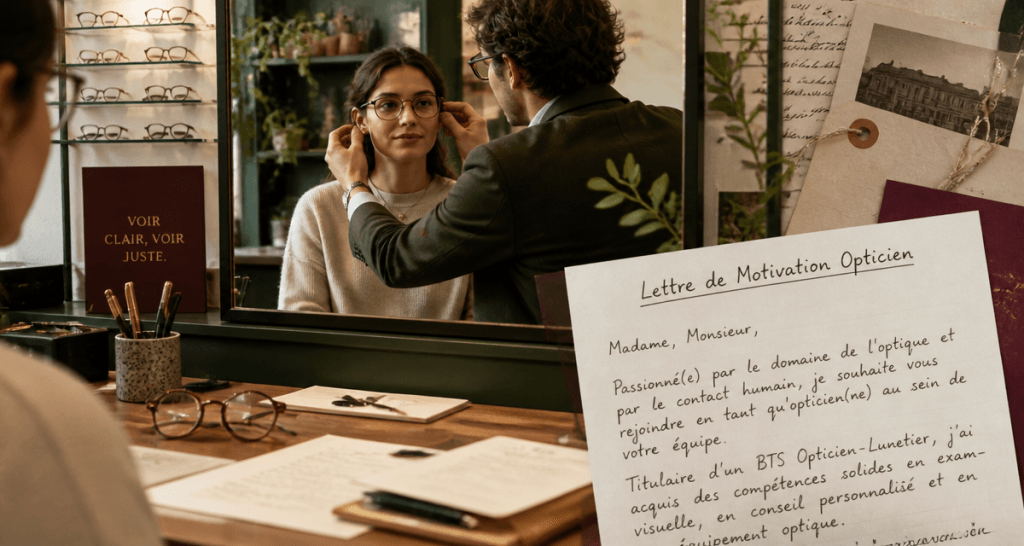 Lettre de motivation opticien devant opticien en boutique
