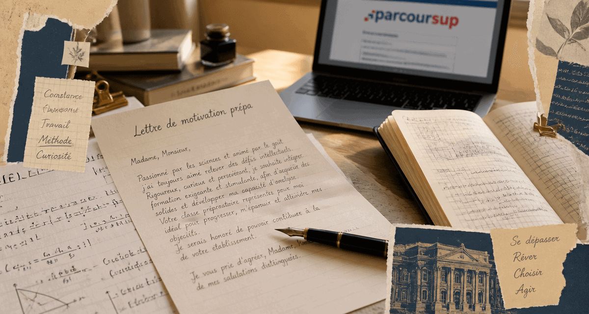Lettre de motivation prepa en cours de rédaction sur bureau