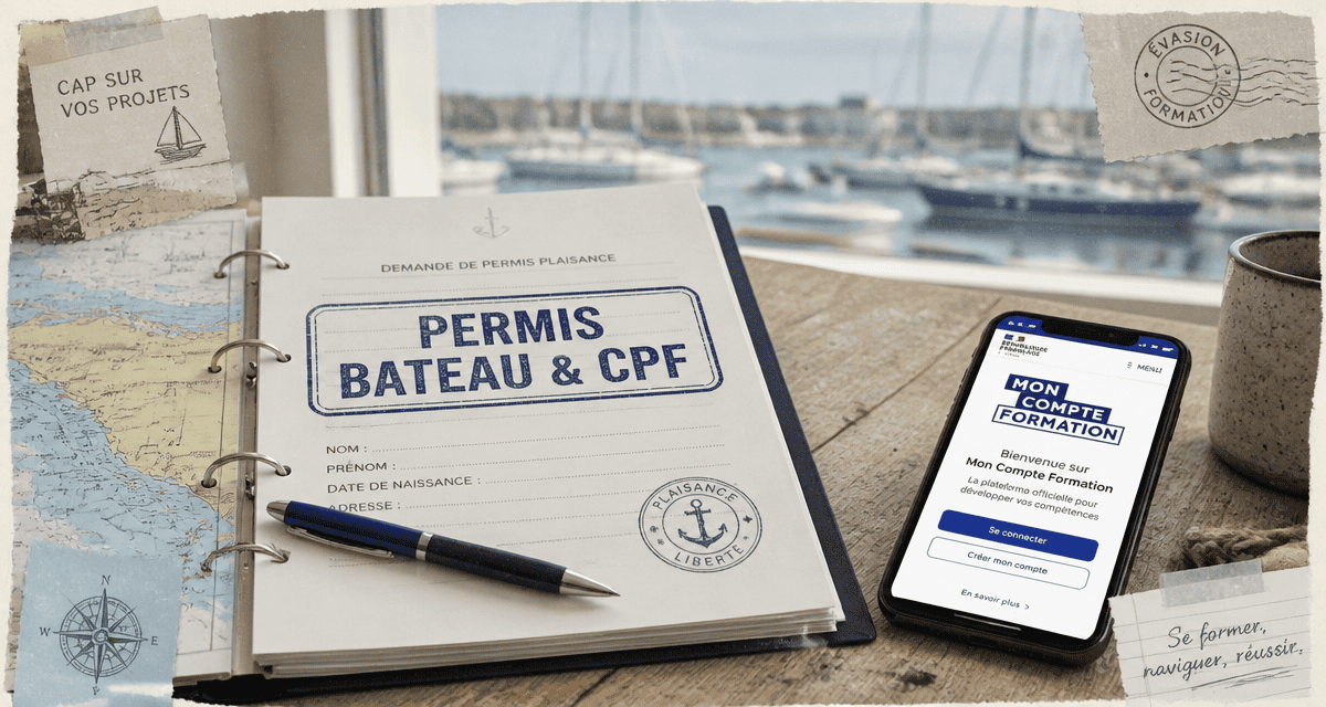 dossier permis bateau cpf sur table avec smartphone