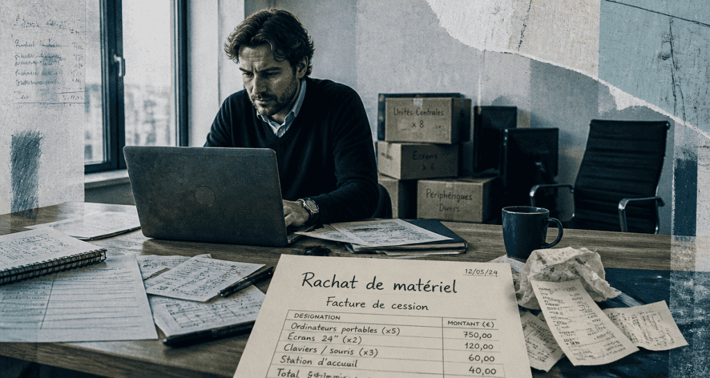 Racheter le matériel de son entreprise, ordinateur et facture de cession visibles