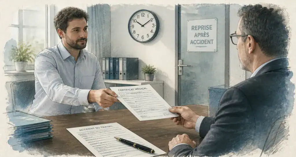accident de travail reprise sans certificat final employé tend certificat