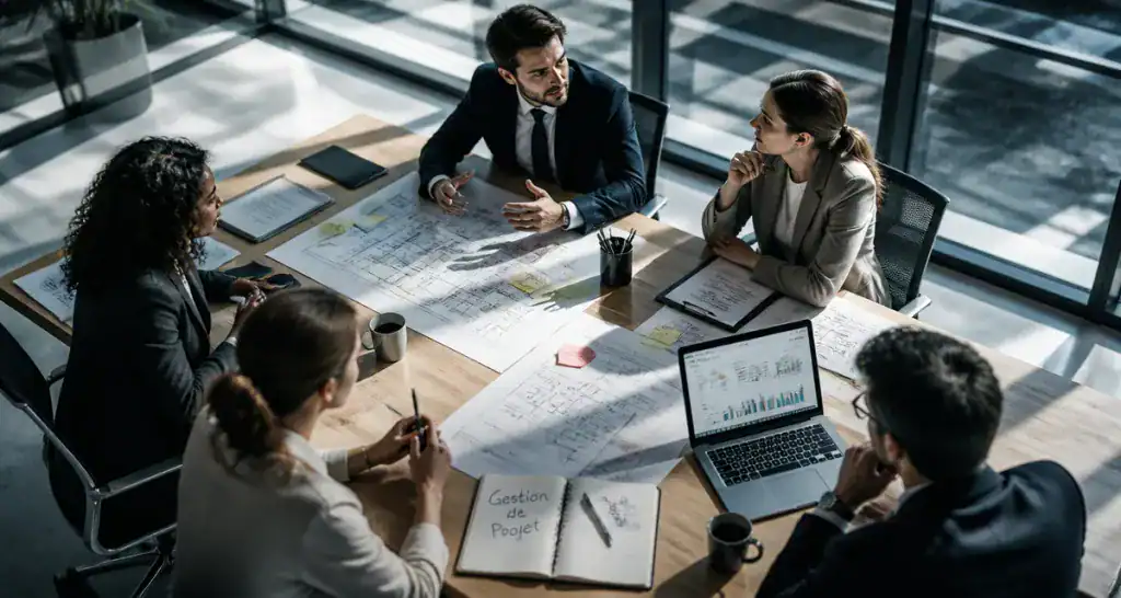 consultant en gestion de projet autour d'une table