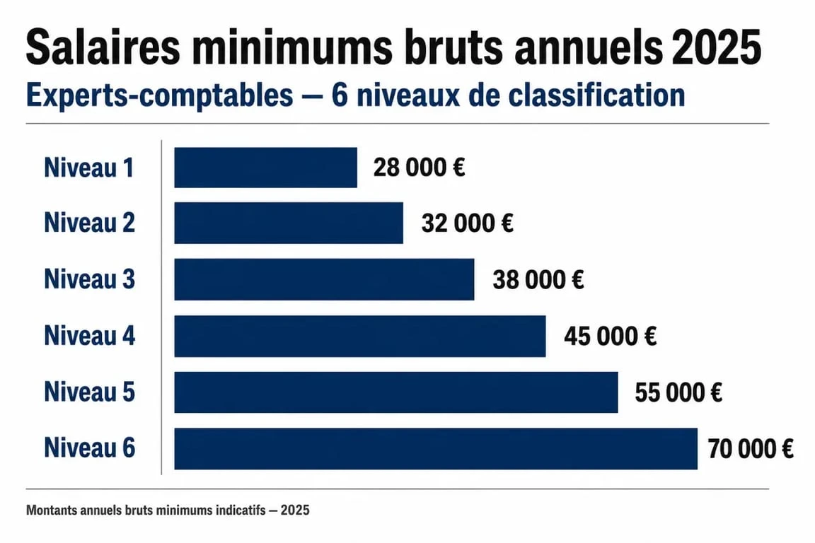 Grille salaire expert comptable 2025 : progression des salaires annuels bruts par niveau de classification