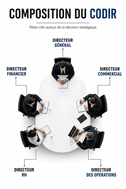 Schéma de la composition idéale d'un comité de direction CODIR pour une gouvernance efficace