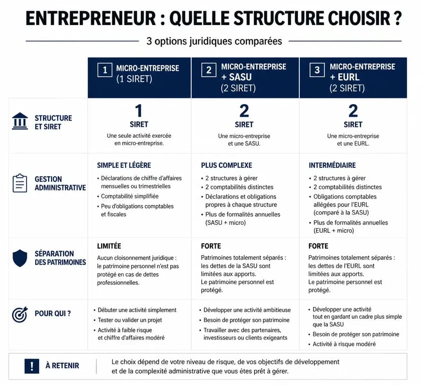 Comparatif des options pour cumuler plusieurs activités : micro-entreprise, SASU et EURL