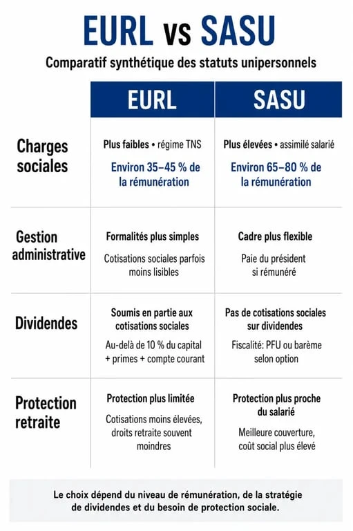 Tableau comparatif des différences entre le statut EURL et le statut SASU pour les entrepreneurs