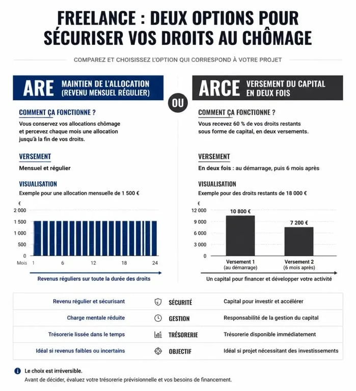 Comparatif ARE et ARCE pour freelance et chômage en France