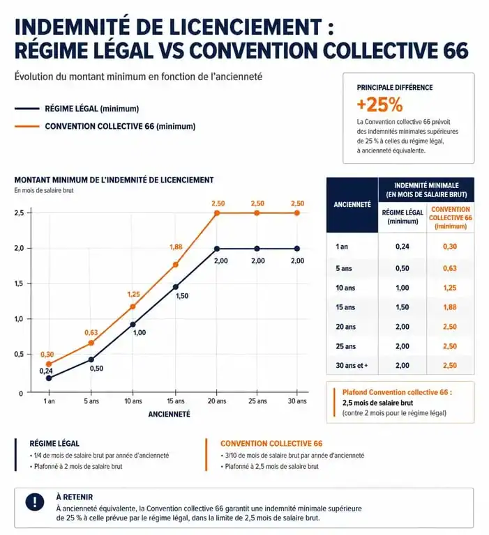 Comparatif indemnité licenciement légale vs convention collective 66