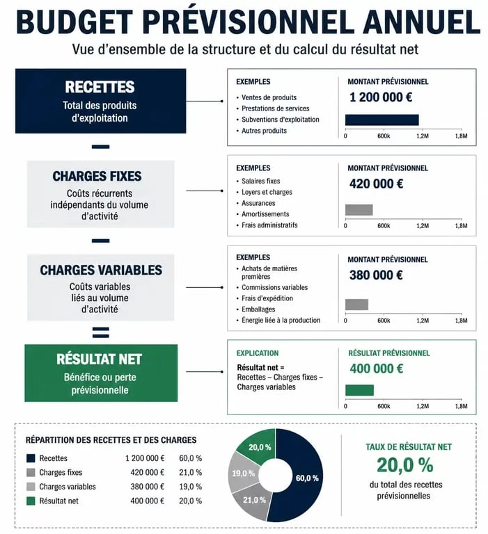Exemple de structure d'un budget prévisionnel annuel pour entreprise