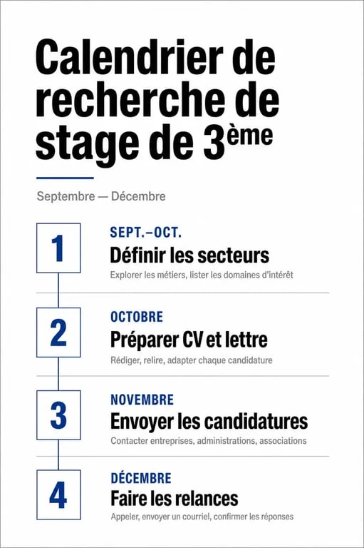Infographie du calendrier de recherche de stage de 3ème pour une élève