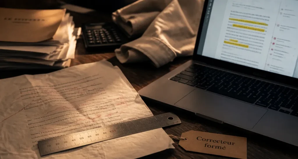 Formation correcteur relecteur : bureau avec corrections et documents