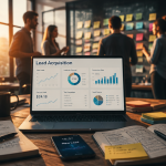 Open-space avec tableau de bord lead acquisition marketing