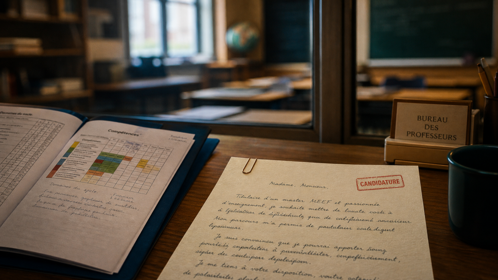 Lettre de motivation enseignant sur papier avec tampon candidature
