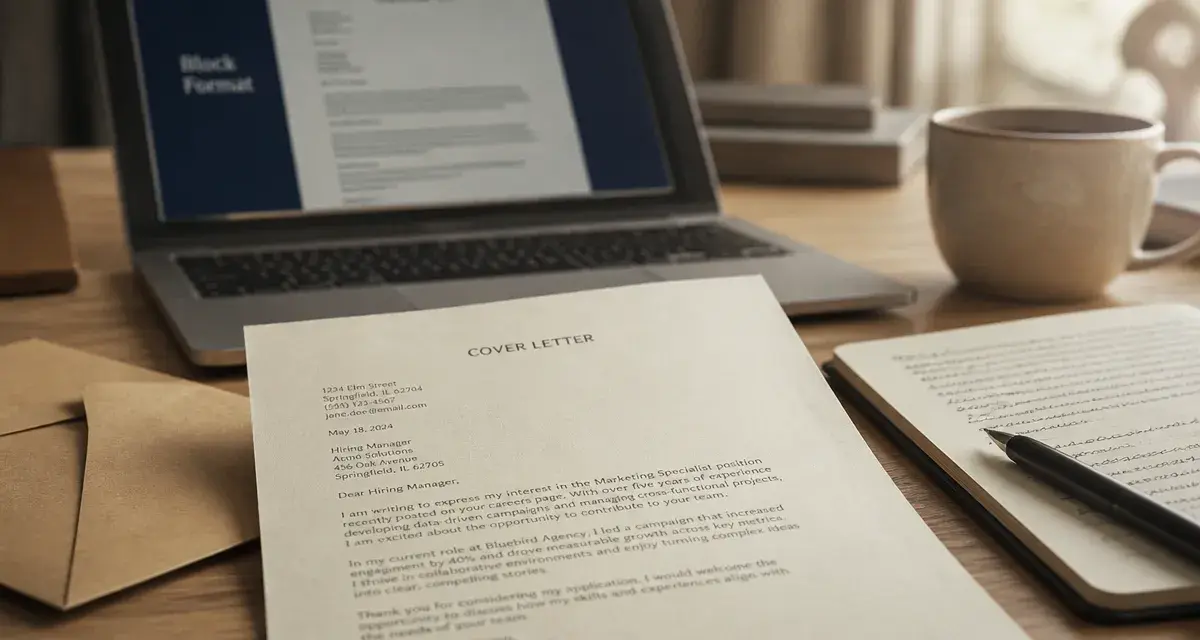 Lettre de motivation exemple anglais sur bureau avec cover letter et stylo