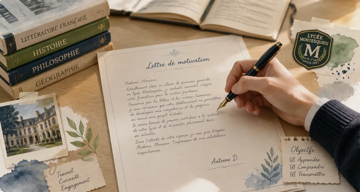 lettre de motivation pour lyceen manuscrite sur bureau
