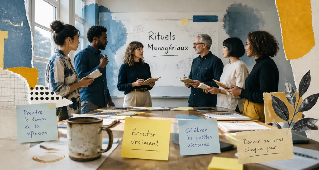 équipe en réunion rituels managériaux