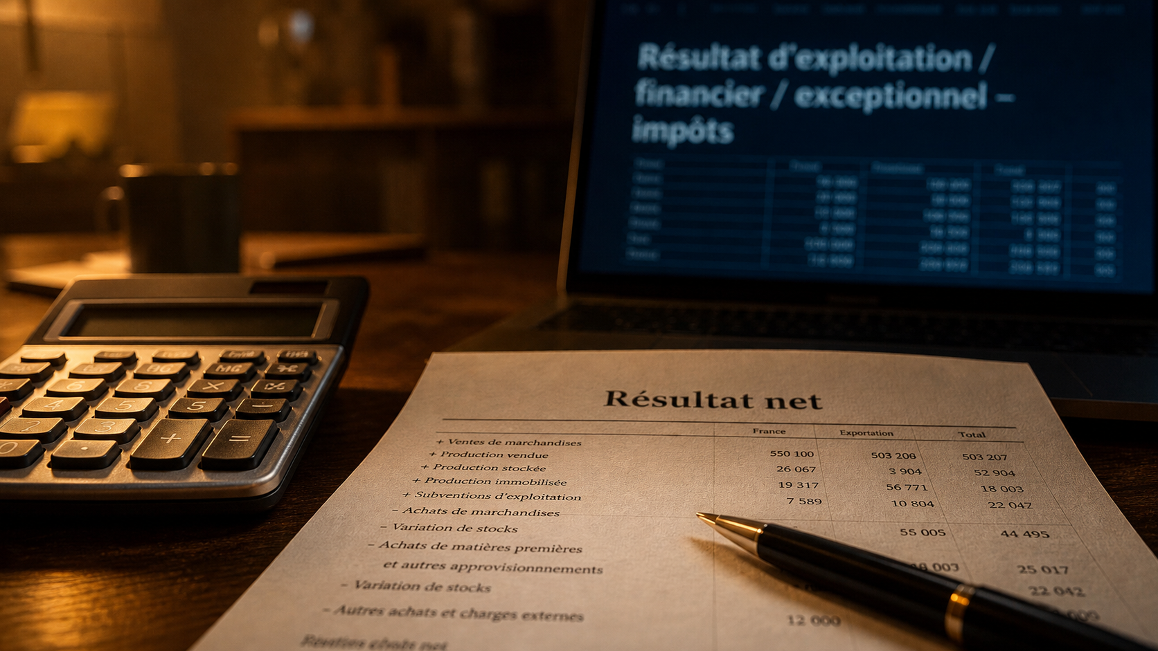 Calcul du resultat net, compte de résultat et calculatrice